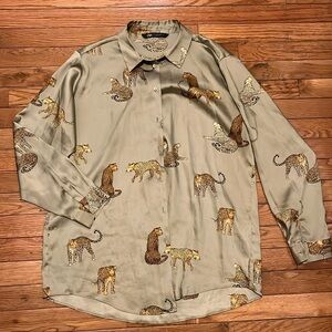 Zara large animal print Sage green top